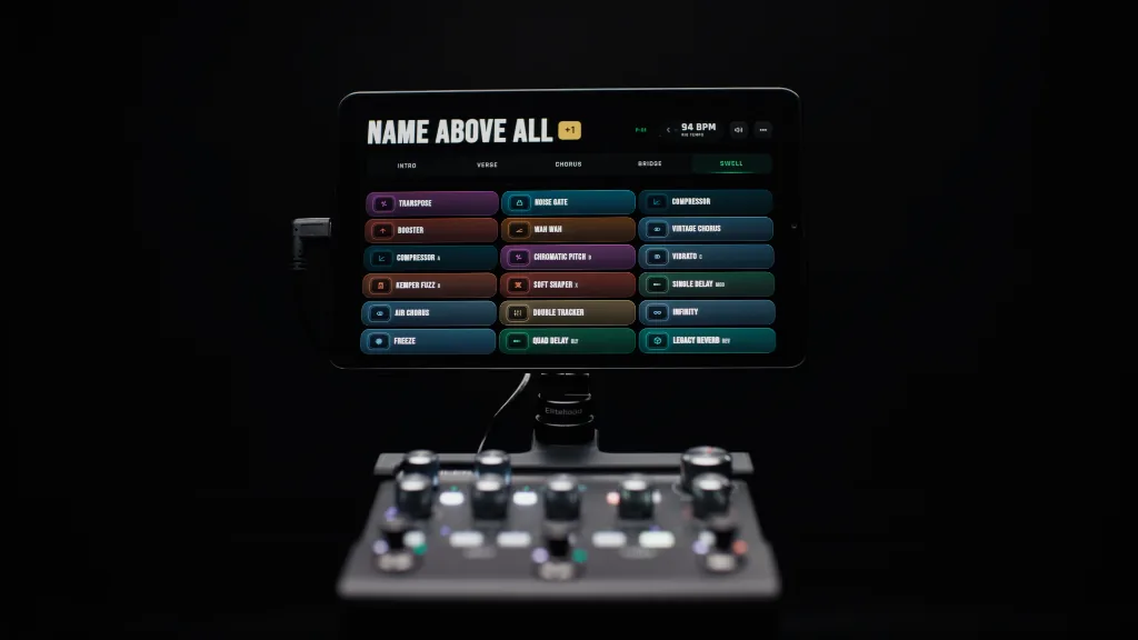 StageHUD Performance Mode on Tablet mounted above Kemper Player